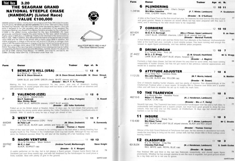1987 grand national race card