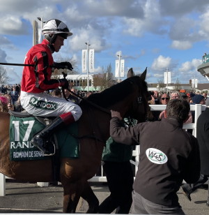 David Pipe trained horse with stable hand and jockey