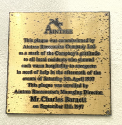 Aintree IRA bombscare commemorative plaque to celebrate the residents of Aintree