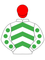 white with green chevrons and spots on arms