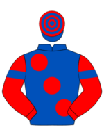 blue red spots red sleeves blue armlet blue cap red hoops