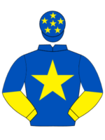 blue yellow star blue and yellow halved sleeves blue cap yellow stars